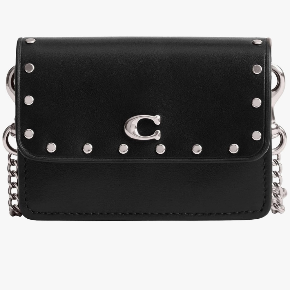 Coach Half Flap Card Case in leather with chain strap